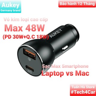 Tẩu sạc nhanh ô tô xe hơi Aukey 48W PD 30W và USB 18W cho Laptop Tuấn Hà Store