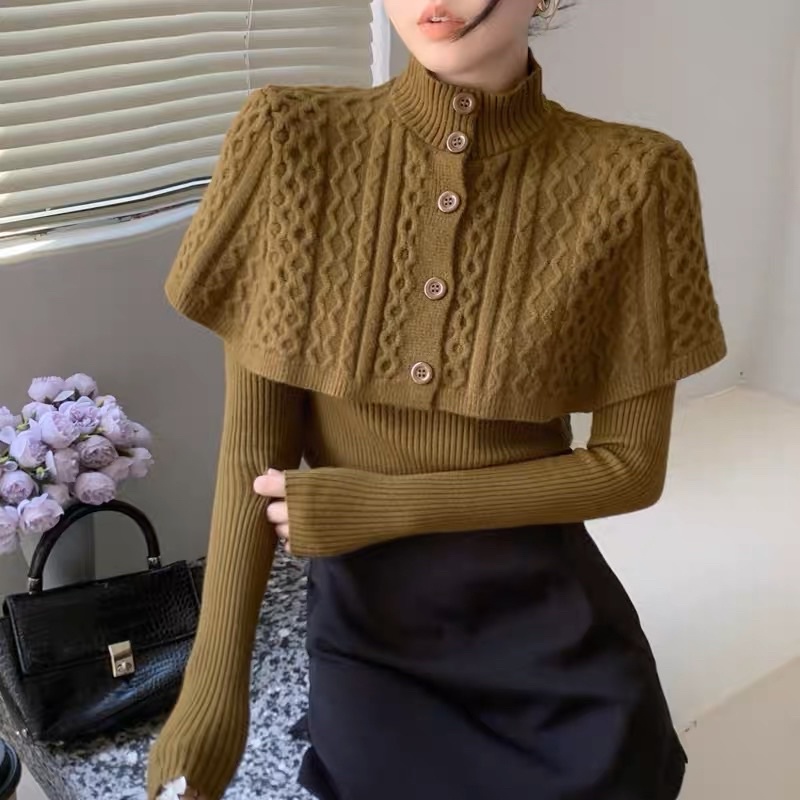 Set áo choàng len và áo len cổ tim body hàng quảng châu GNCM