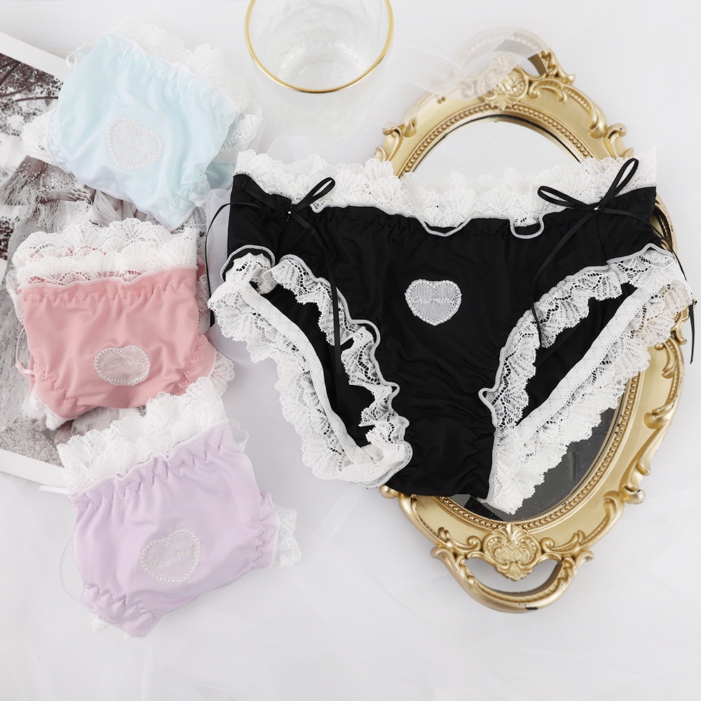 Quần Lót Cotton Màu Trơn Phối Ren Dễ Thương Thoải Mái Cho Nữ