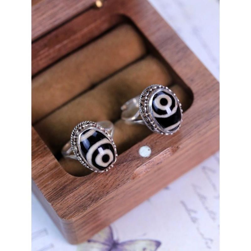Nhẫn Bạc s952 Đá chủ dzi Tây Tạng