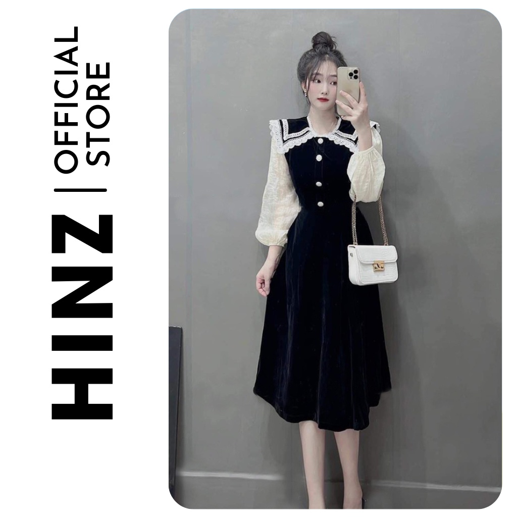 Váy tiểu thư HINZ Đầm nữ dáng dài thiết kế tay tơ cổ bèo ren cực xinh N62