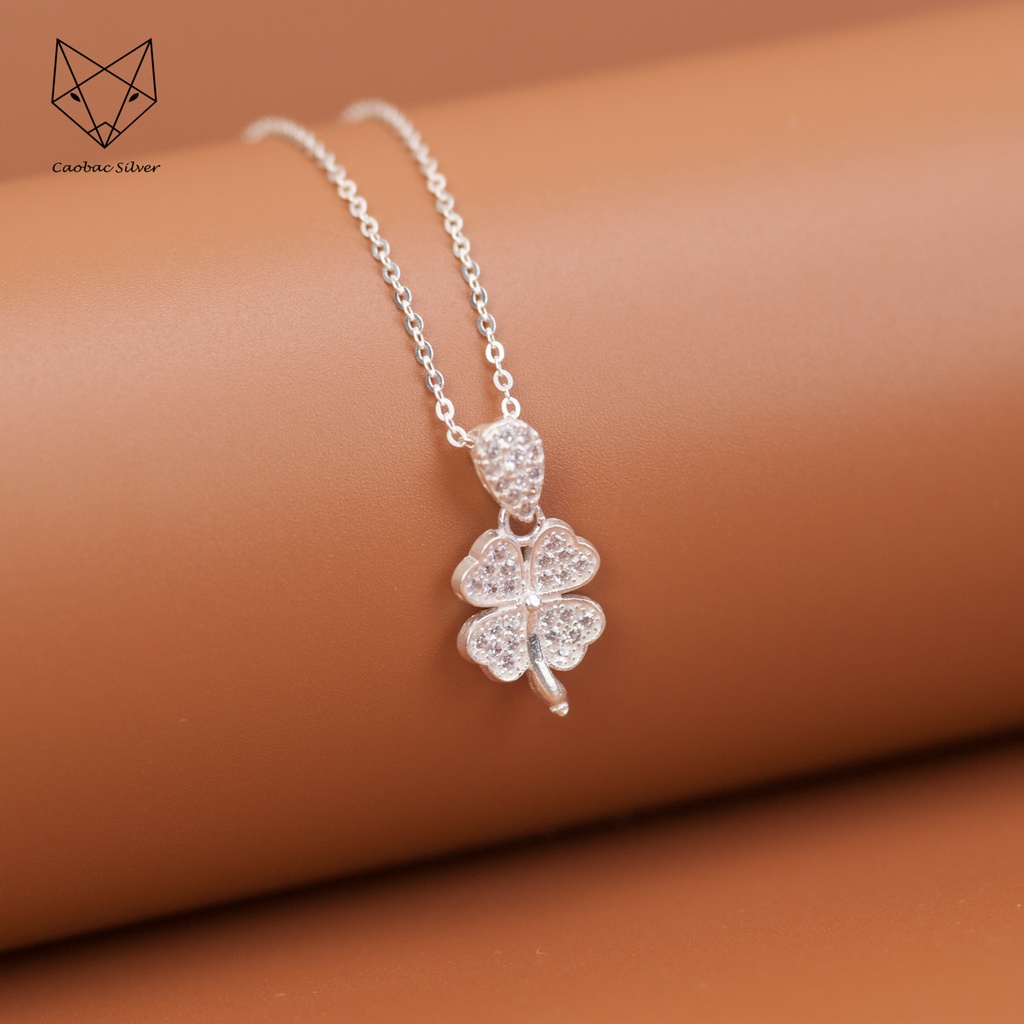 Dây Chuyền Bạc Ta Nữ CaoBac Silver Bốn Lá Đính Đá Lấp Lánh Xinh Xắn Cho Bạn Nữ - Trang Sức Cáo Bạc JEWELLERY