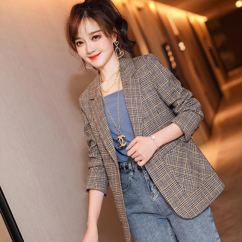 Áo Khoác Vest Kẻ Sọc Caro Tay Dài Phong Cách Anh Quốc Thời Trang Xuân Thu Mới 2021