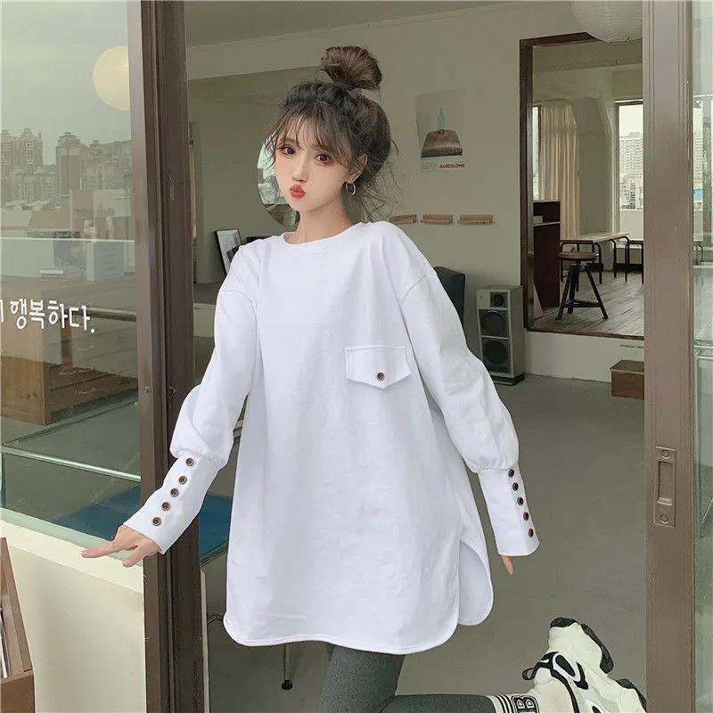 Plus Áo Thun Tay Dài Cổ Tròn Dáng Rộng Thời Trang Mùa Thu Phong Cách Hàn Quốc Cho Nữ Có Size Lớn