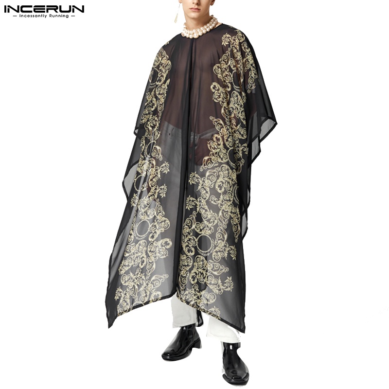 Incerun Áo Choàng Kaftan Dài Dáng Rộng In Họa Tiết Vintage Cho Nam