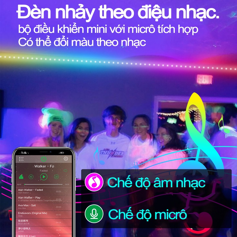 Đèn dây led RGB 5M với Silicone Không thấm nước 16 triệu màu điều khiển bằng điện thoại, nháy theo nhạc, trang trí decor phòng