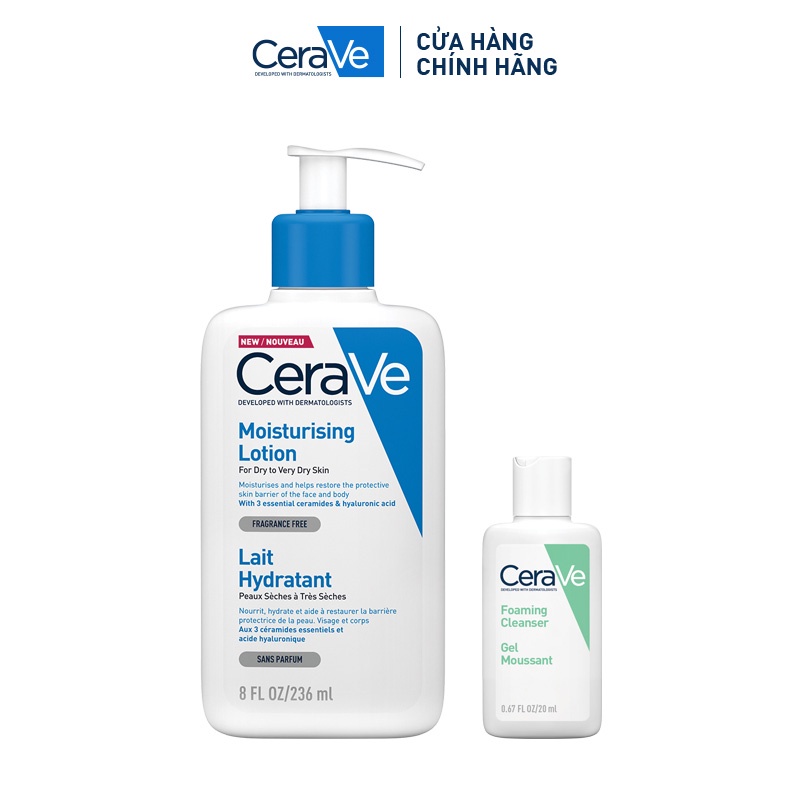 Bộ sản phẩm Cerave sữa dưỡng ẩm cho da khô và sữa rửa mặt làm sạch sâu cho da dầu