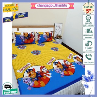 Bộ ga gối 1m2 1m4 1m5 1m6 ga giường + 2 vỏ gối nằm cotton poly drap bốn mùa,mẫu chó cứu hộ vàng