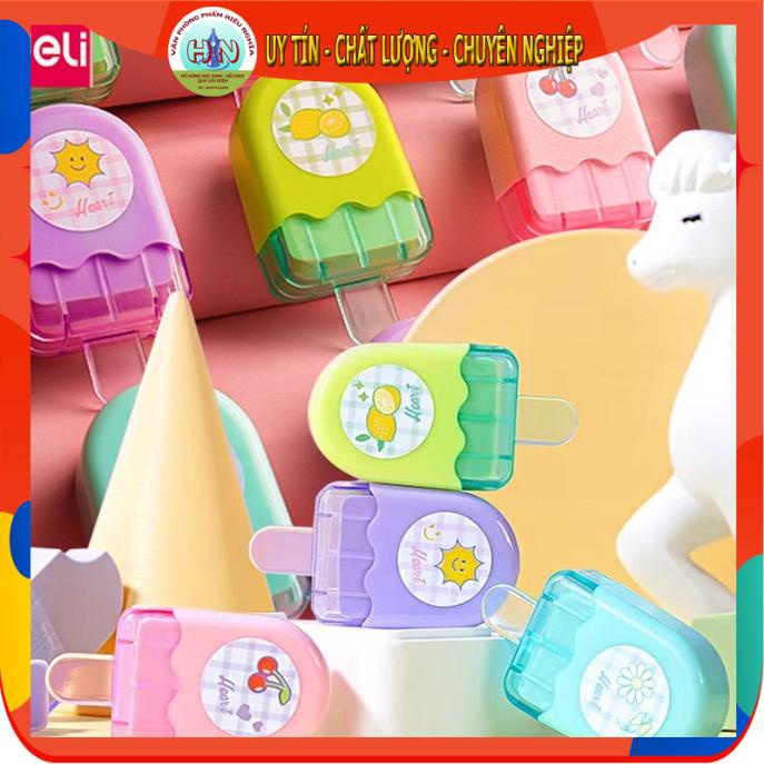 Gôm tẩy màu hình que kem Deli - Có hộp đựng