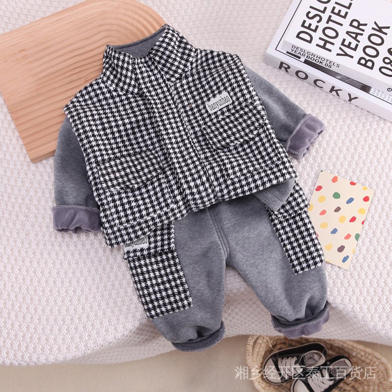 Áo Sweater Giả Lông Cừu Dày Dặn Thời Trang Thu Đông Cho Bé Trai 3 Món