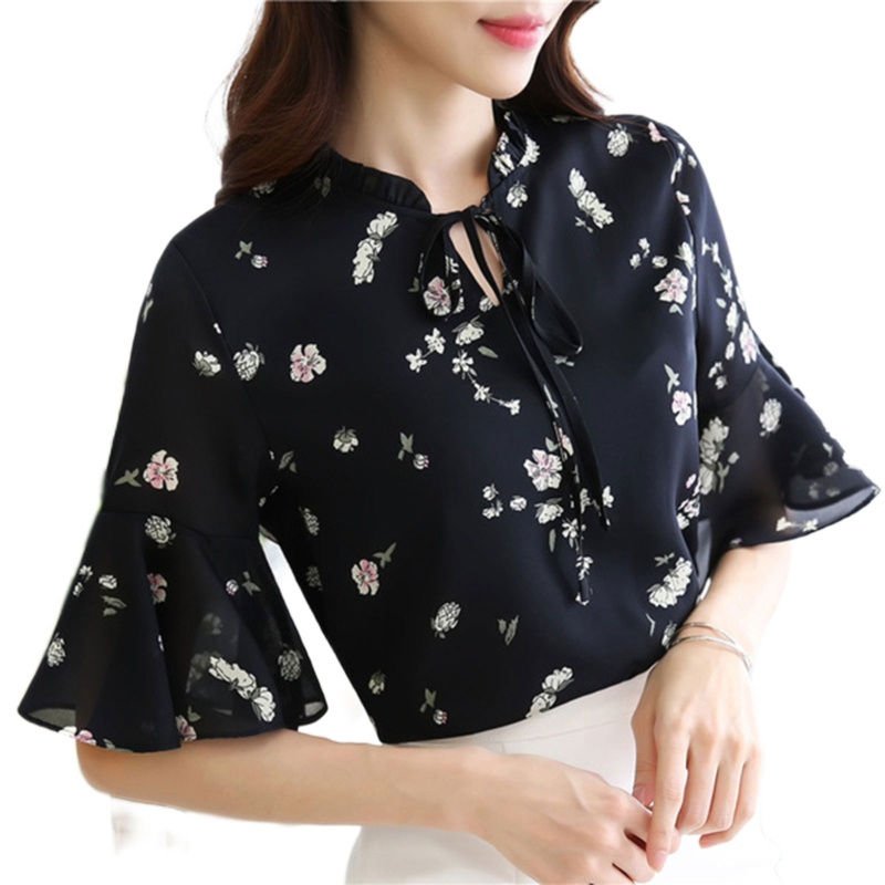 Áo Sơ Mi Voan Tay Dài Họa Tiết Hoa Thời Trang Cho Nữ
