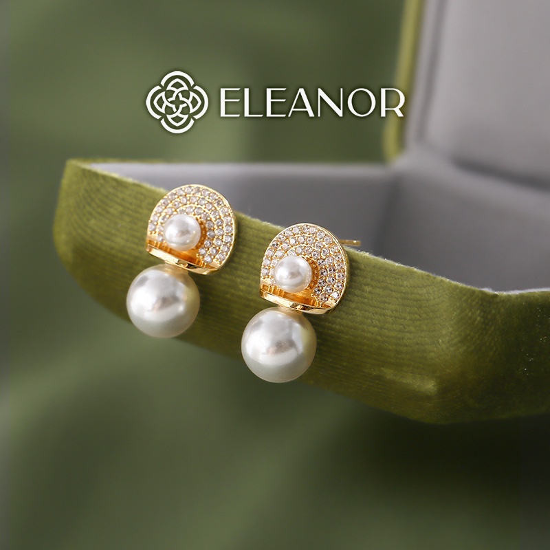 Bông tai nữ chuôi bạc 925 Eleanor Accessories ngọc trai nhân tạo đính đá vòng tròn phụ kiện trang sức 4872