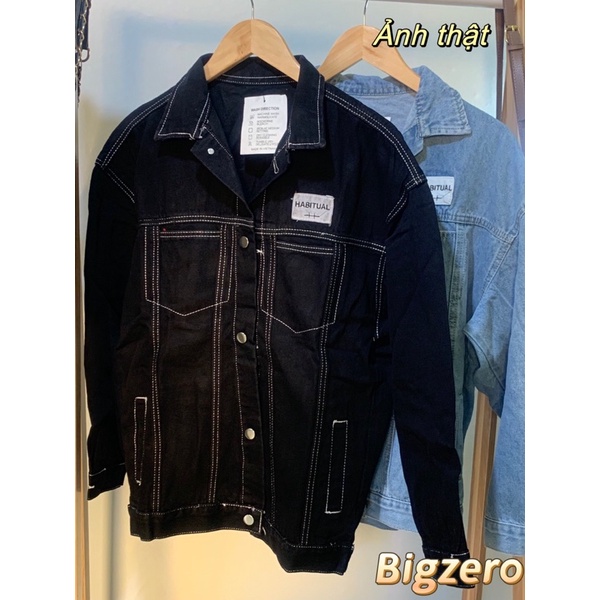 Áo khoác jeans màu đen xanh,áo khoác bò freesize form rộng unisex nam nữ