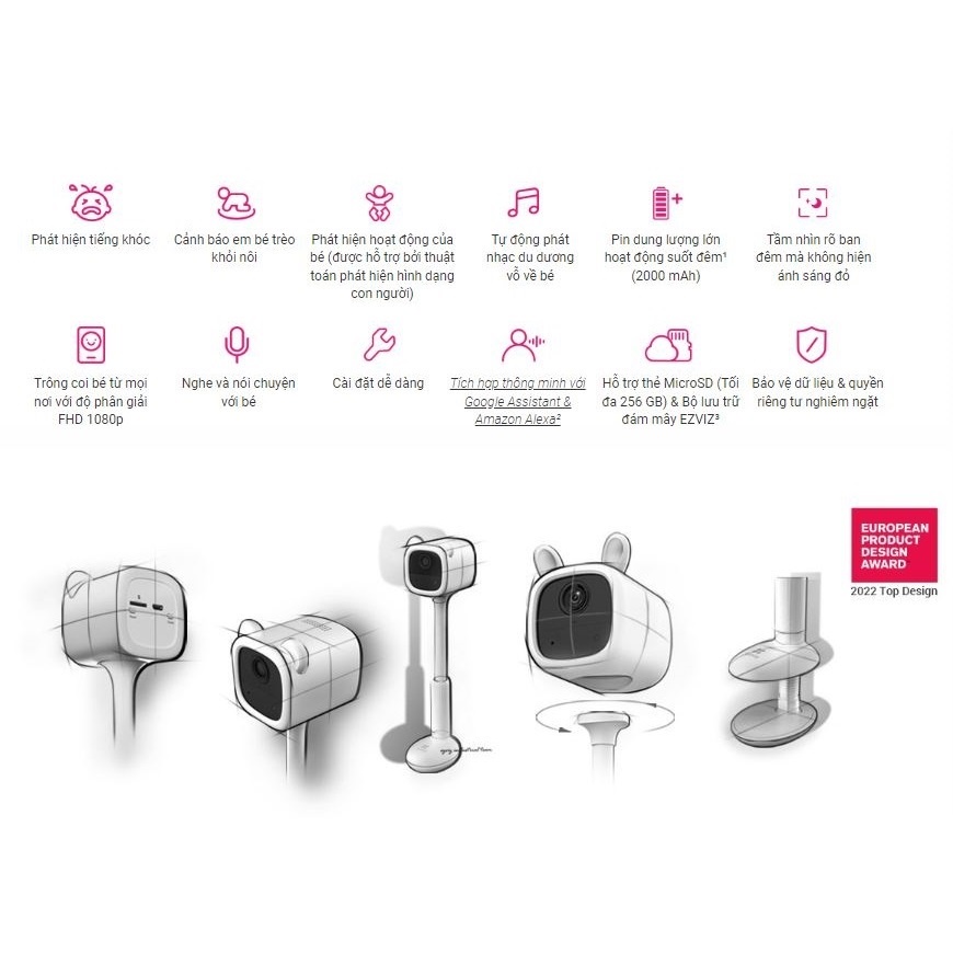 Camera không dây Wifi trông trẻ, camera dùng PIN Ezviz BM1 Đàm thoại/ Phát nhạc/ AI