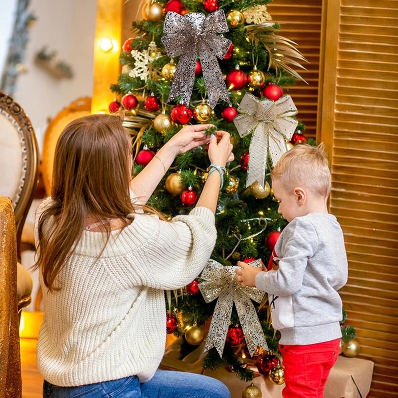 Nơ Ruy Băng Lấp Lánh Nhiều Màu Sắc Dùng Trang Trí Cây Thông Giáng Sinh / Năm Mới