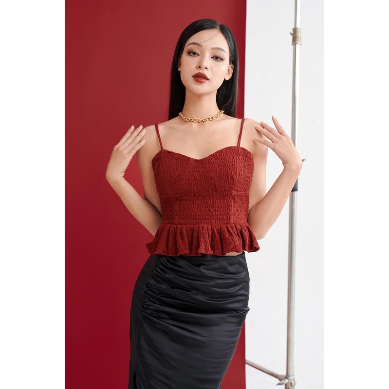 Áo dây kiểu dáng crop nhún dưới thời trang GAGO màu đỏ GA4206