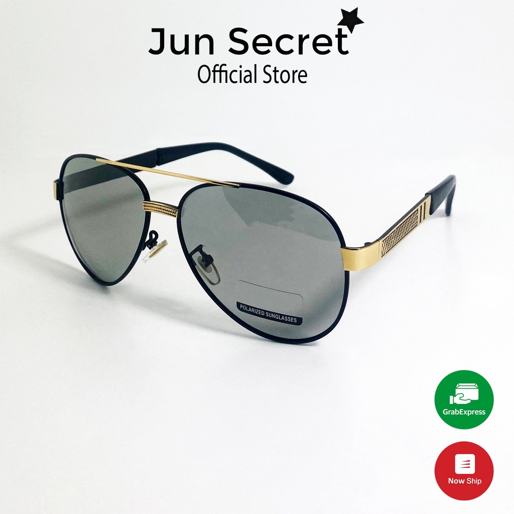 Kính mát nam thời trang Jun Secret tròng kính đổi màu nhẹ khi đi nắng, tròng Polaroid chống chói, chống tia UV JS60A13