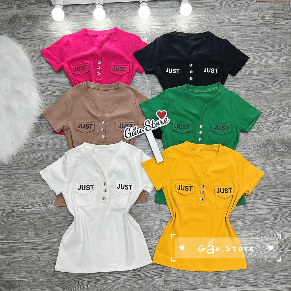 Áo thun body ty ngắn cổ V phối túi ( JUST )
