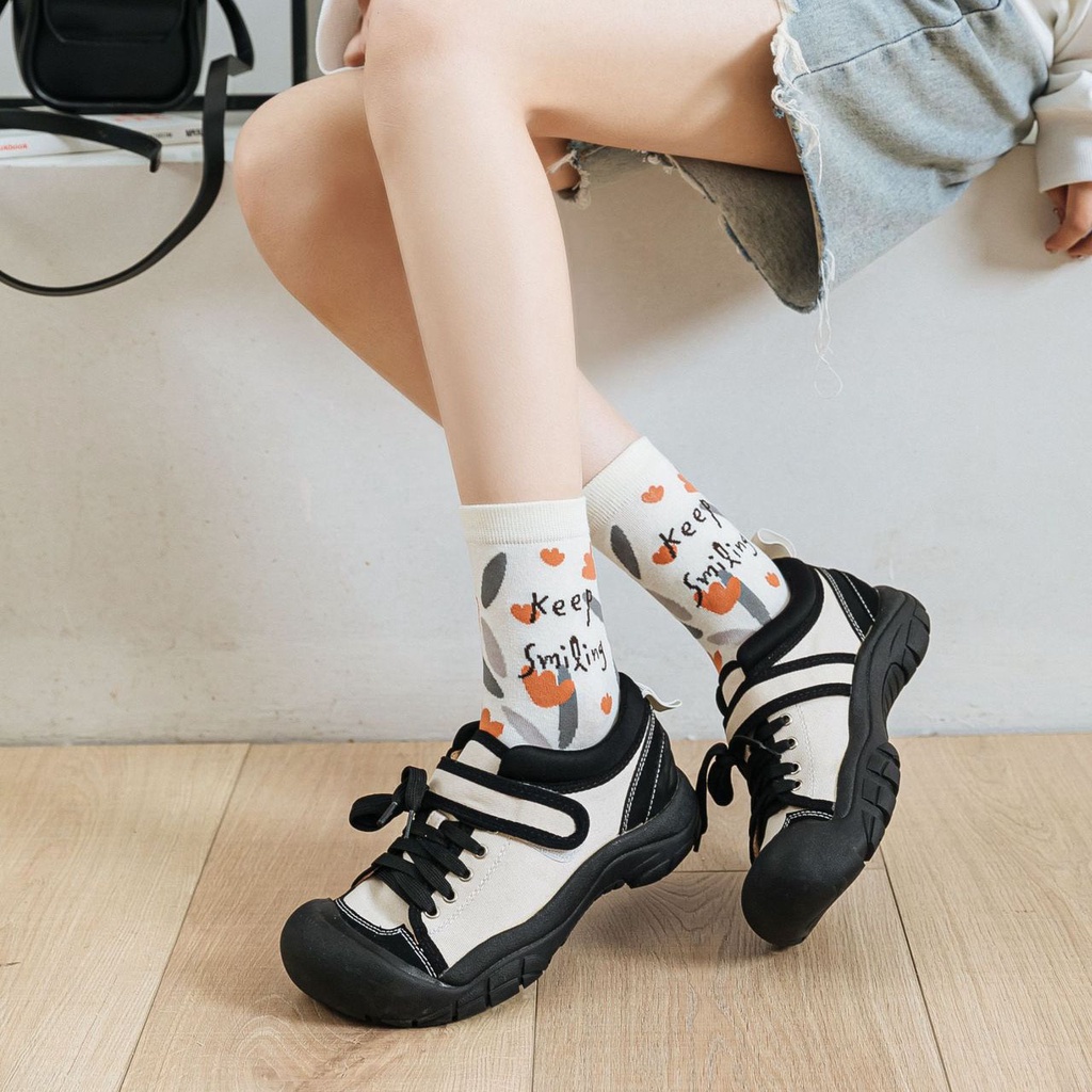 1 Đôi Vớ Cotton Mềm Cổ Vừa Thoáng Khí Thoải Mái In Họa Tiết Trái Cây / Mặt Cười / Gấu Dễ Thương