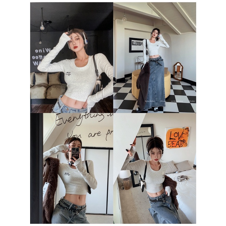 Áo Croptop Tay Dài Dáng Ôm Thời Trang Mùa Thu Cho Nữ