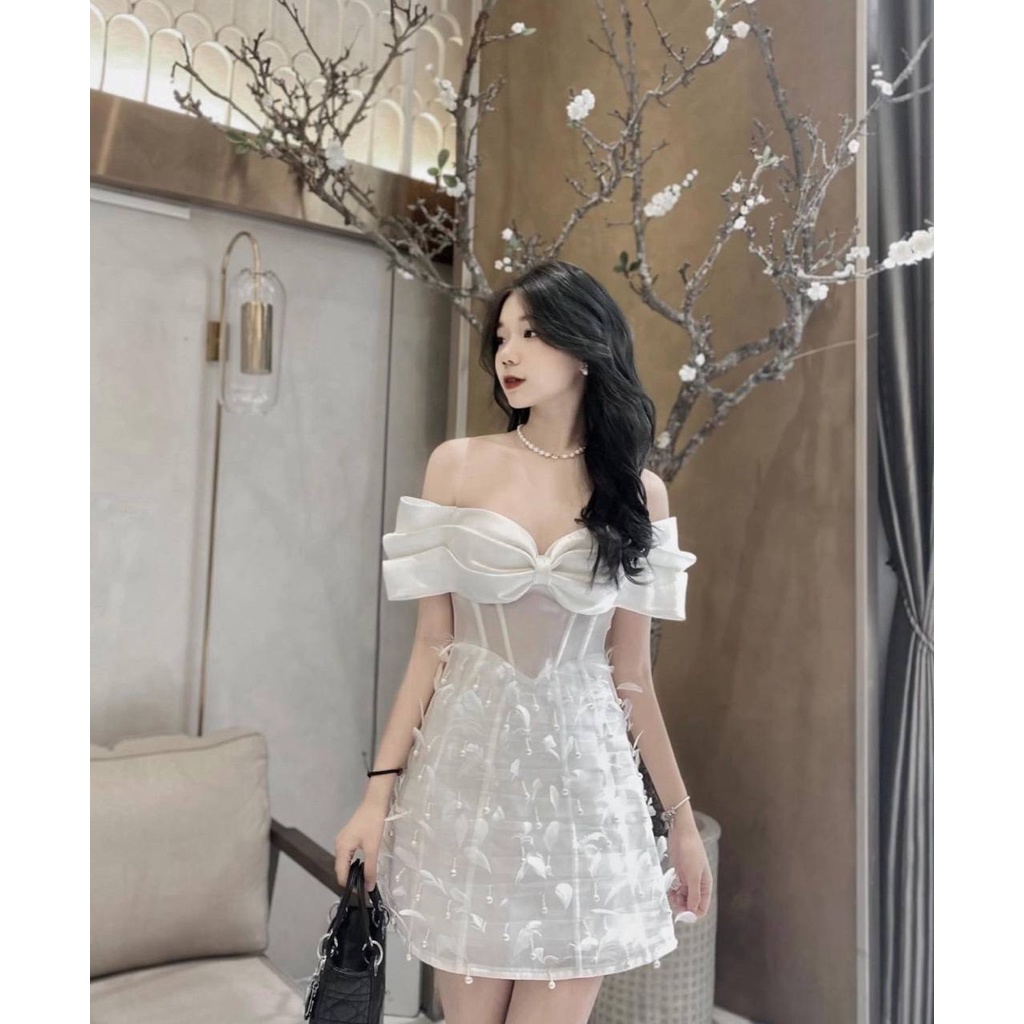 Đầm bẹt vai phối lông. CÓ 1 màu.KÈm hình chụp thật 100%. Size dưới 54kg vừa. Đơn giản mà đẹp. MUa nhanh kẻo hết
