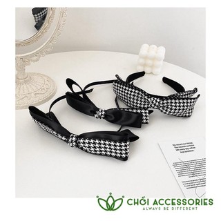 Bờm tóc nơ lụa bờm tóc caro thanh lịch sang chảnh phong cách thời trang