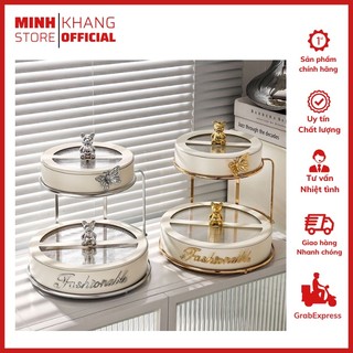 Khay Đựng Bánh Mứt Kẹo Hình Gấu 2 Tầng Màu Trắng Kem, Trang Trí Phòng Khách Hiện Đại