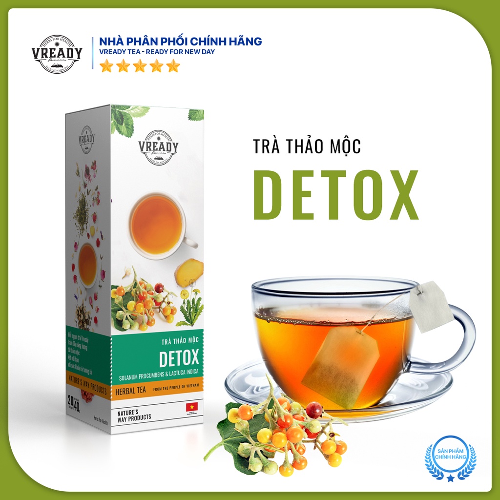 Trà thảo mộc Detox Vready cà gai leo bồ công anh giúp mát gan, thải độc cơ thể nhẹ nhàng hộp 20 gói