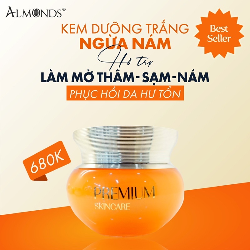AMT-Kem dưỡng trắng ngừa nám, làm mờ thâm sạm Premium skincare Almonds, 2 size lớn nhỏ