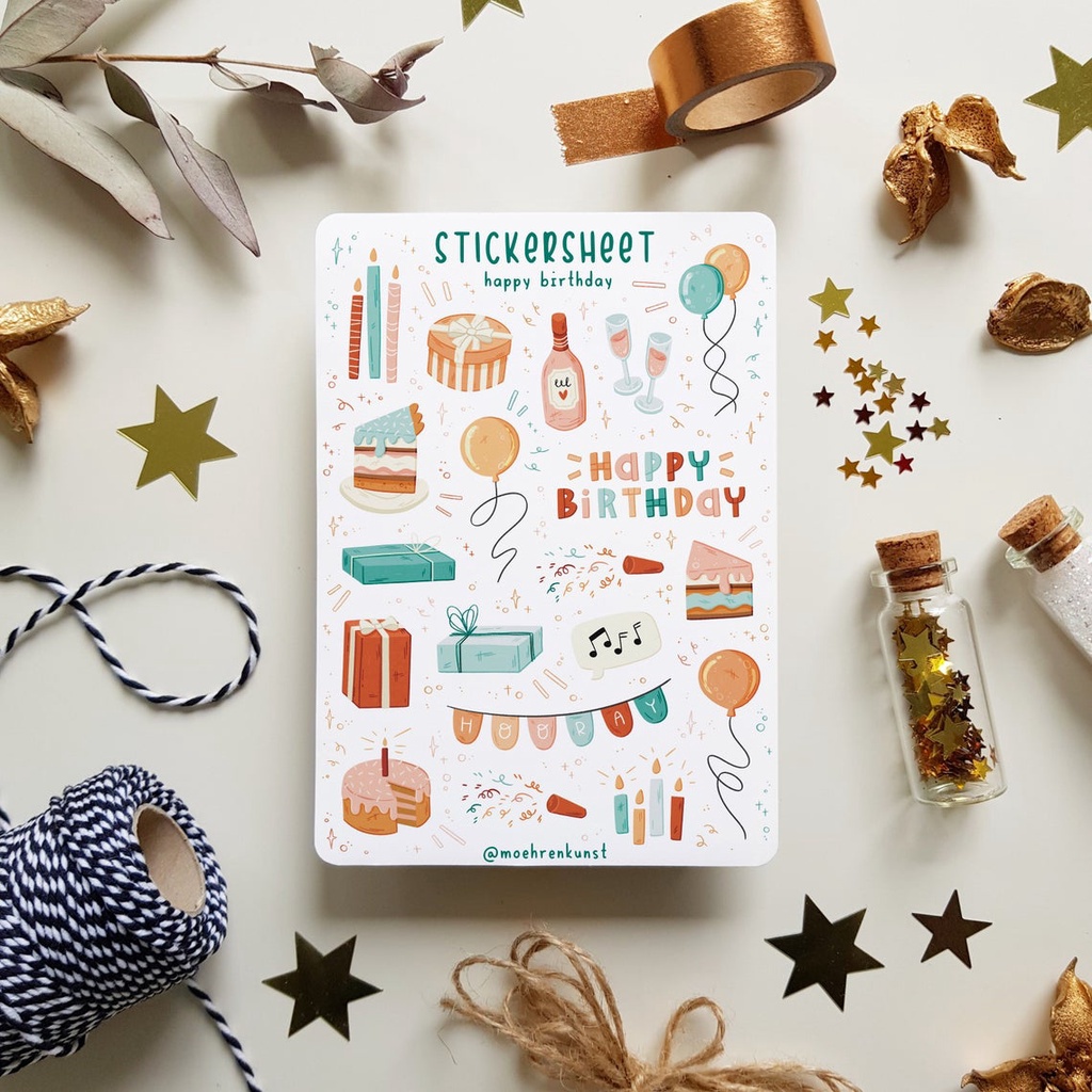 Sticker Sheet Chủ Đề Happy Birthday - Chuyên dán sổ ⭐ Bullet Journal Stickers, Party Sticker, Happy Sticker