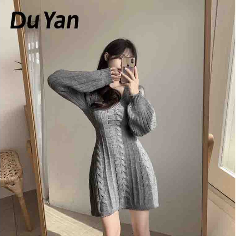 Đầm Chữ A Dệt Kim Tay Dài Dáng Ôm Cổ Chữ V Họa Tiết Vải Lanh Nhẹ Nhàng Thanh Lịch Dành Cho Bạn Nữ