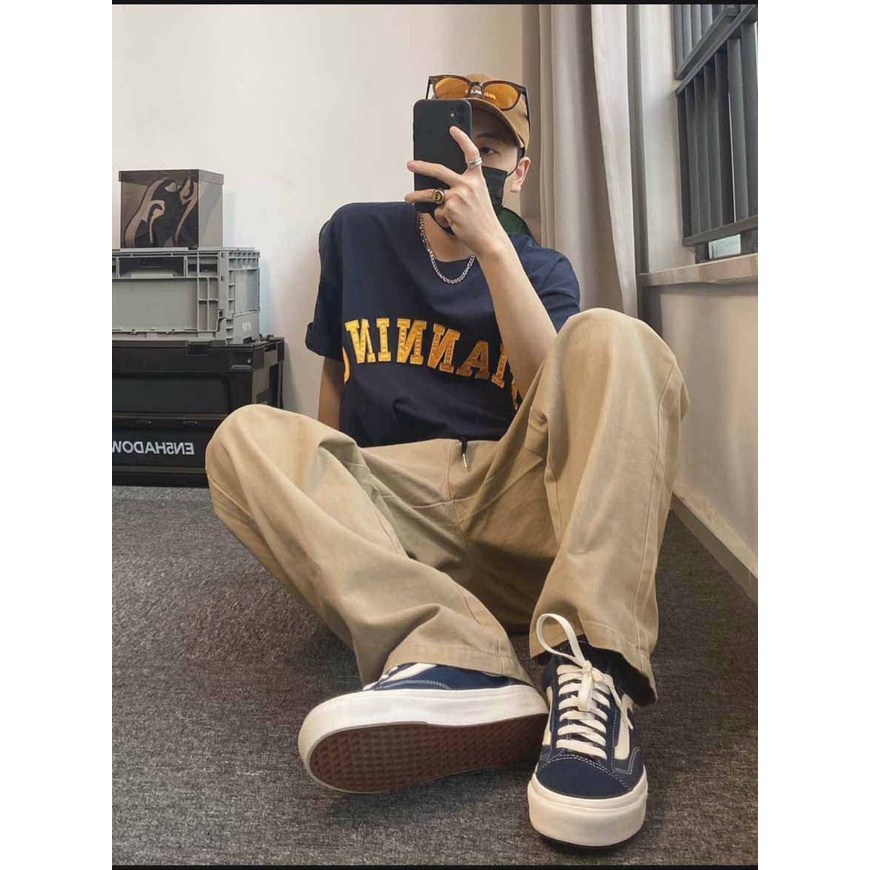 Quần Jogger Baggy kaki Dáng Suông Dài ống rộng - Chất Vải Kaki Kiểu Thể Thao UNISEX bốn Màu Đen,rêu,be,xám. 03x | BigBuy360 - bigbuy360.vn