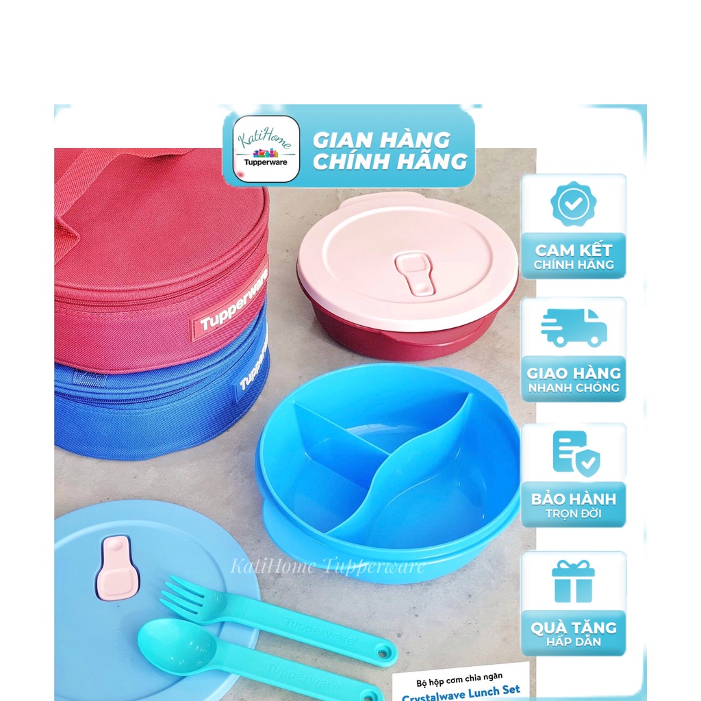 Hộp cơm chia ngăn dùng trong lò vi sóng có túi giữ nhiệt, muỗng , nĩa Tupperware Crystalwave Lunch Set cho văn phòng