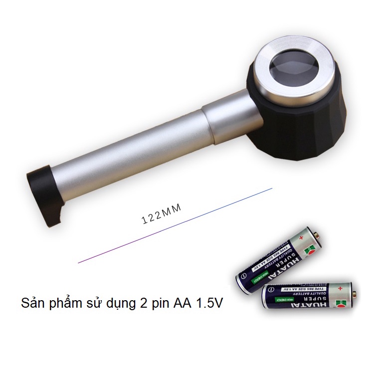 Kính lúp cầm tay 10X thấu kính 25mm có thước đo, có đèn Sz-3