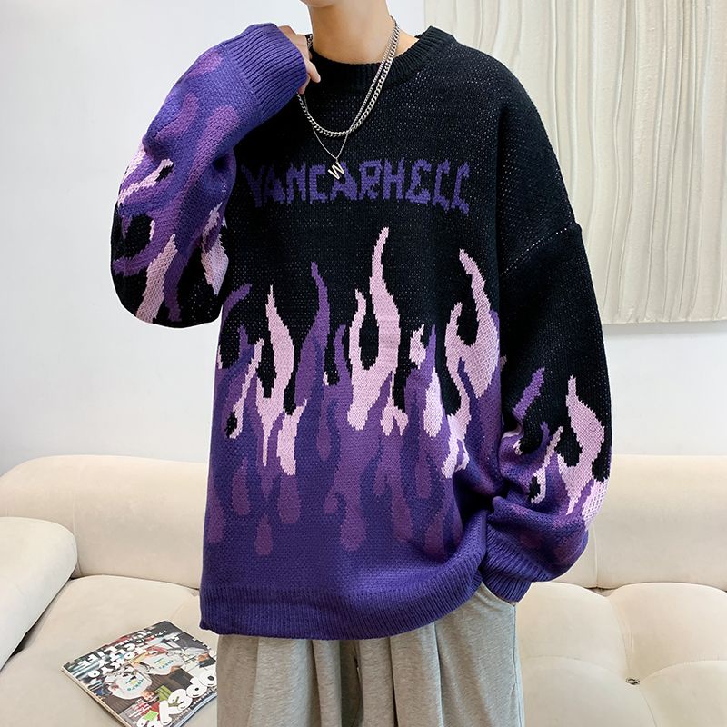 Áo sweater Dệt Kim Cổ Tròn In Chữ Thời Trang Thu Đông Cho Cặp Đôi