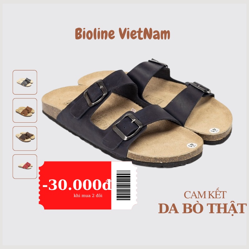 Dép da nam nữ đế trấu quai ngang, dép da bò thật nguyên tấm Mã D01
