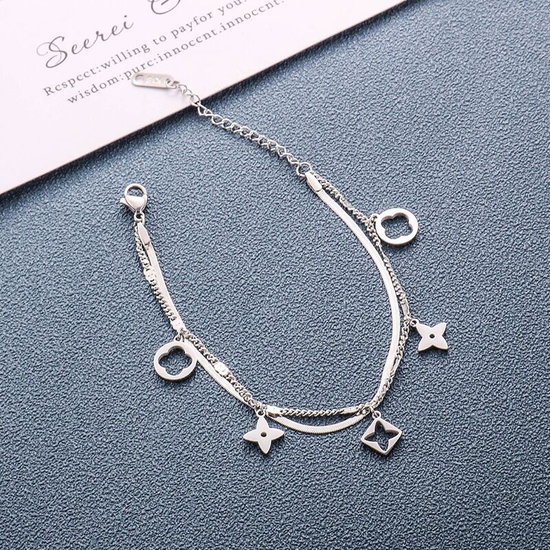 Vòng Đeo Tay Hai Lớp Bằng Kim Loại Titan Mạ Vàng 18K Không Phai Sang Trọng Thanh Lịch Dành Cho Nữ S0K1