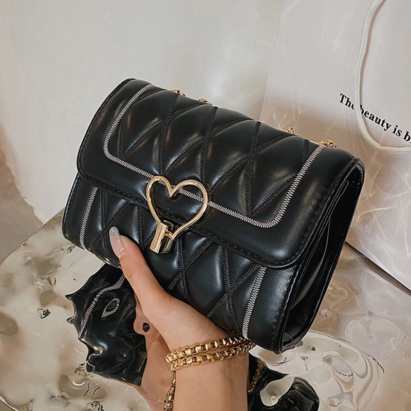 Túi Đeo Chéo Màu Đen Họa Tiết Hình Thoi Thời Trang Cho Nữ