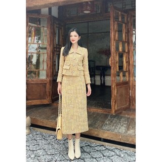 Áo dạ tweed 4 túi dáng lửng