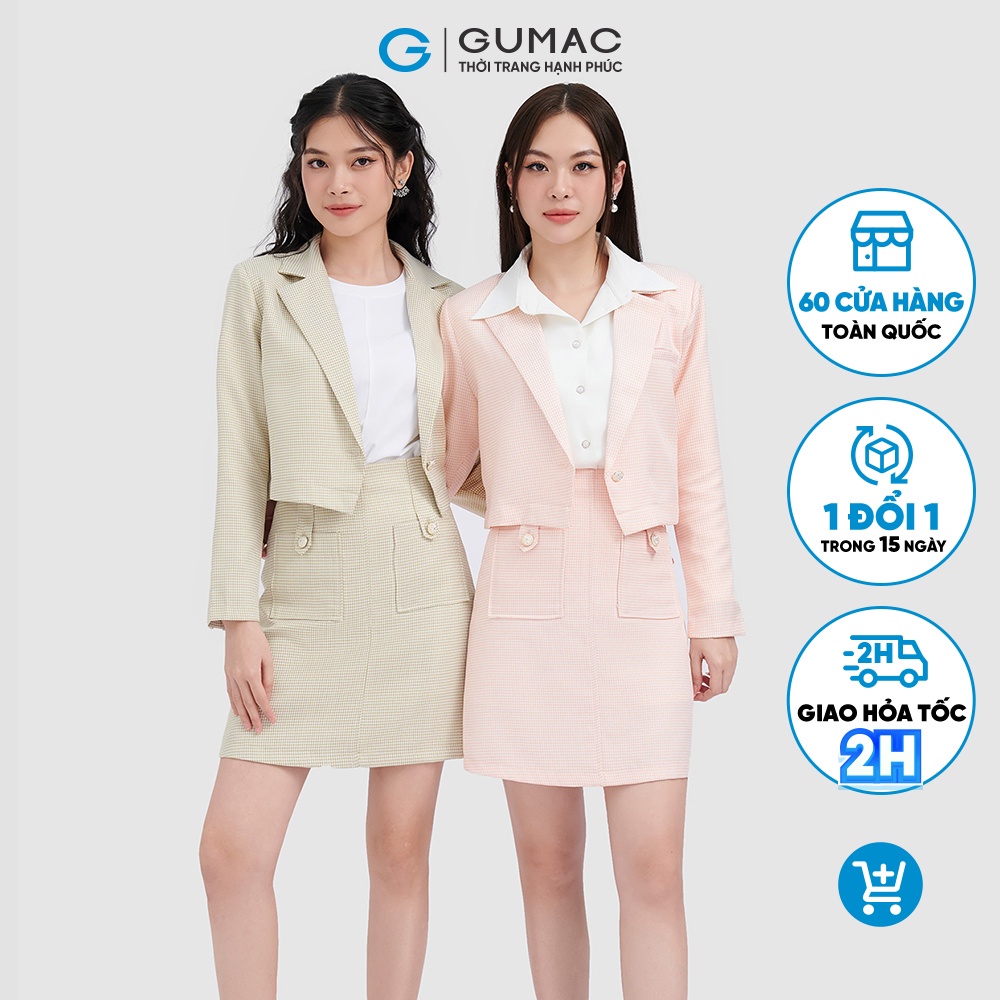 Set lẻ áo Blazer lửng, chân váy đính nút thời trang GUMAC AC10081, VC10088