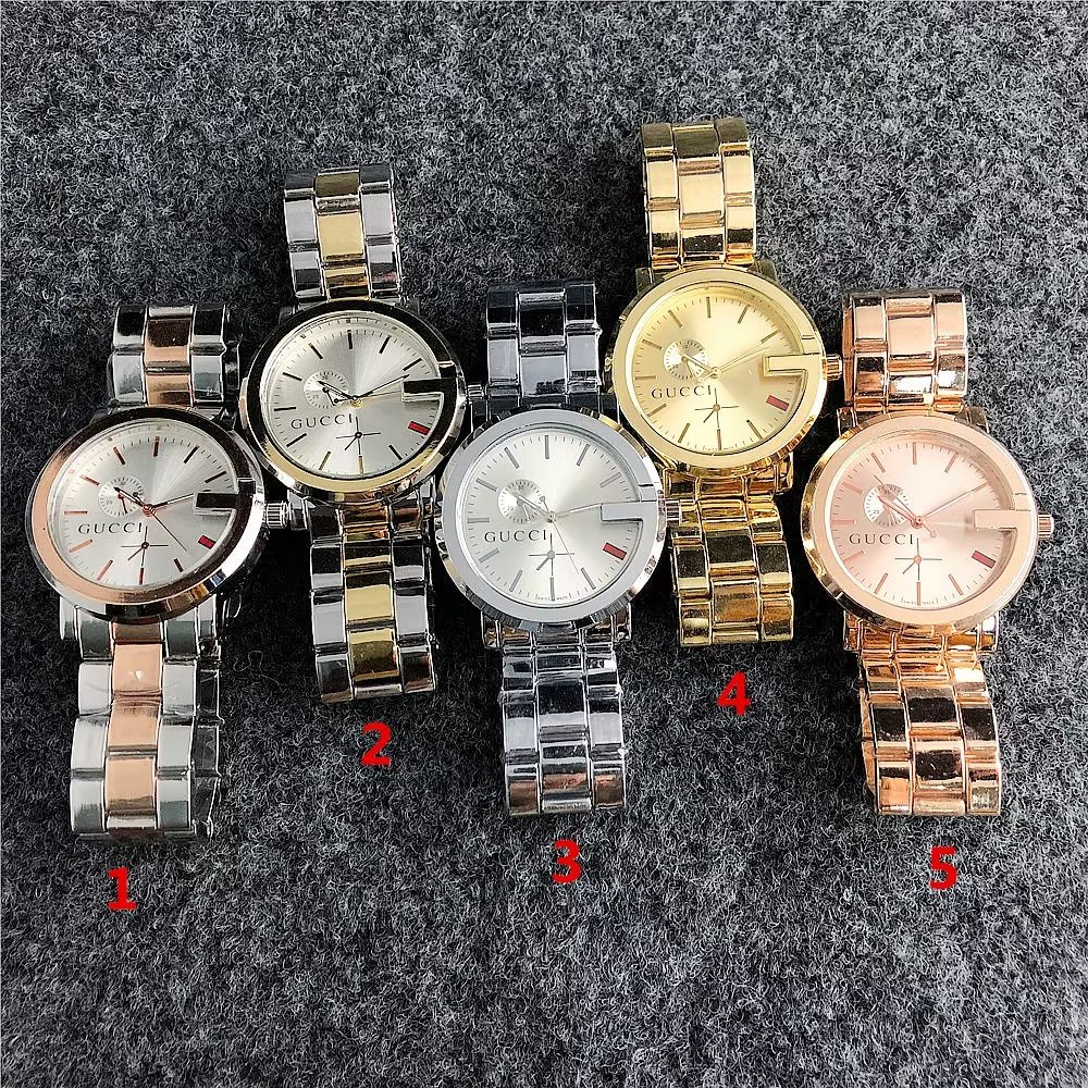 Đồng Hồ Đeo Tay Gucci Mặt Tròn Dây Da Phối Thép Không Gỉ Thời Trang Cho Cặp Đôi
