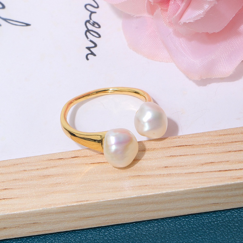 Nhẫn Mạ Vàng 14K Đính Ngọc Trai Giả Phong Cách baroque