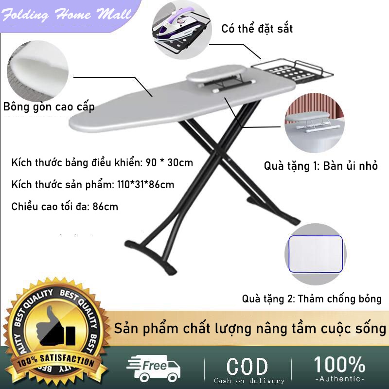 Bàn để ủi, cầu là quần áo dạng đứng ngồi tùy ý với khung bằng thép tặng 6 cấp độ điều chỉnh chiều cao, không chiếm không gian,Kích thước: 110*31*86