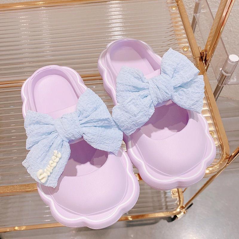 JY479- B14 NƠ VẢI CŨ Dép sục nơ vải thời trang nữ tính tiểu thư bánh bèo, chất liệu cao su dẻo