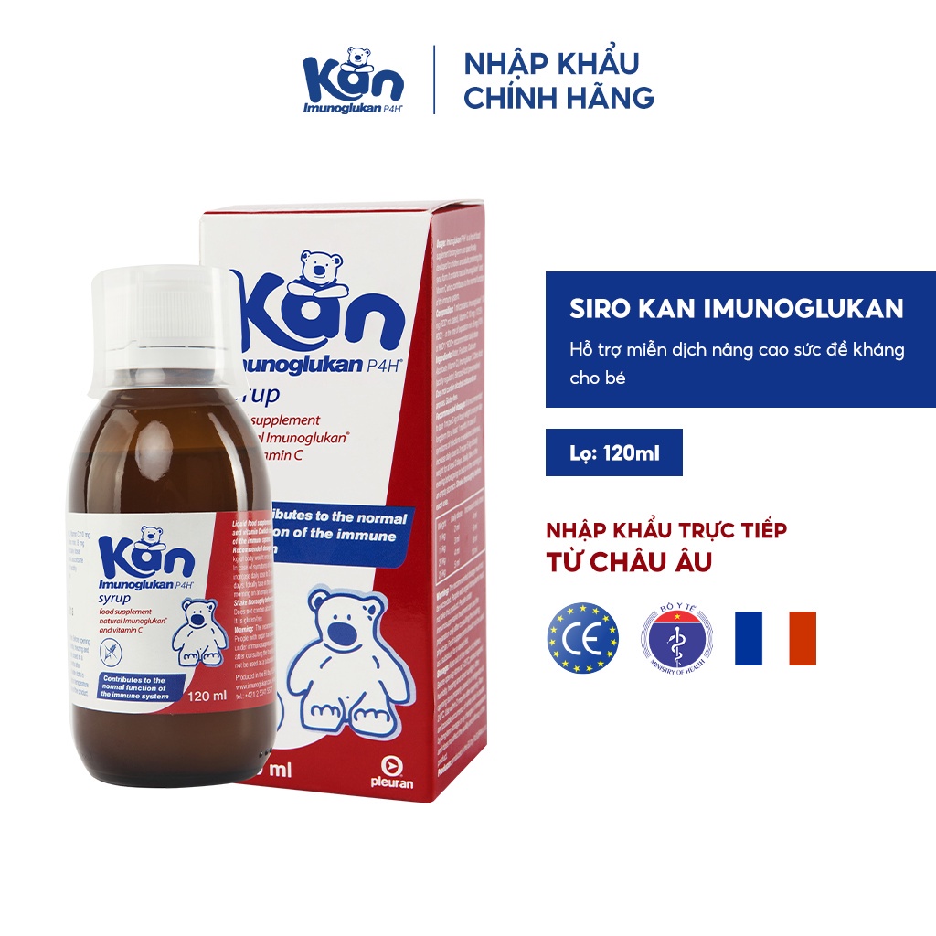 Siro Kan ImunoGlukan hỗ trợ miễn dịch nâng cao sức đề kháng cho bé - Nhập khẩu Châu Âu chai 120ml