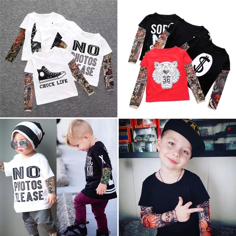 [8-25kg] [Nhiều hình] Áo thun tay giả xăm cho bé