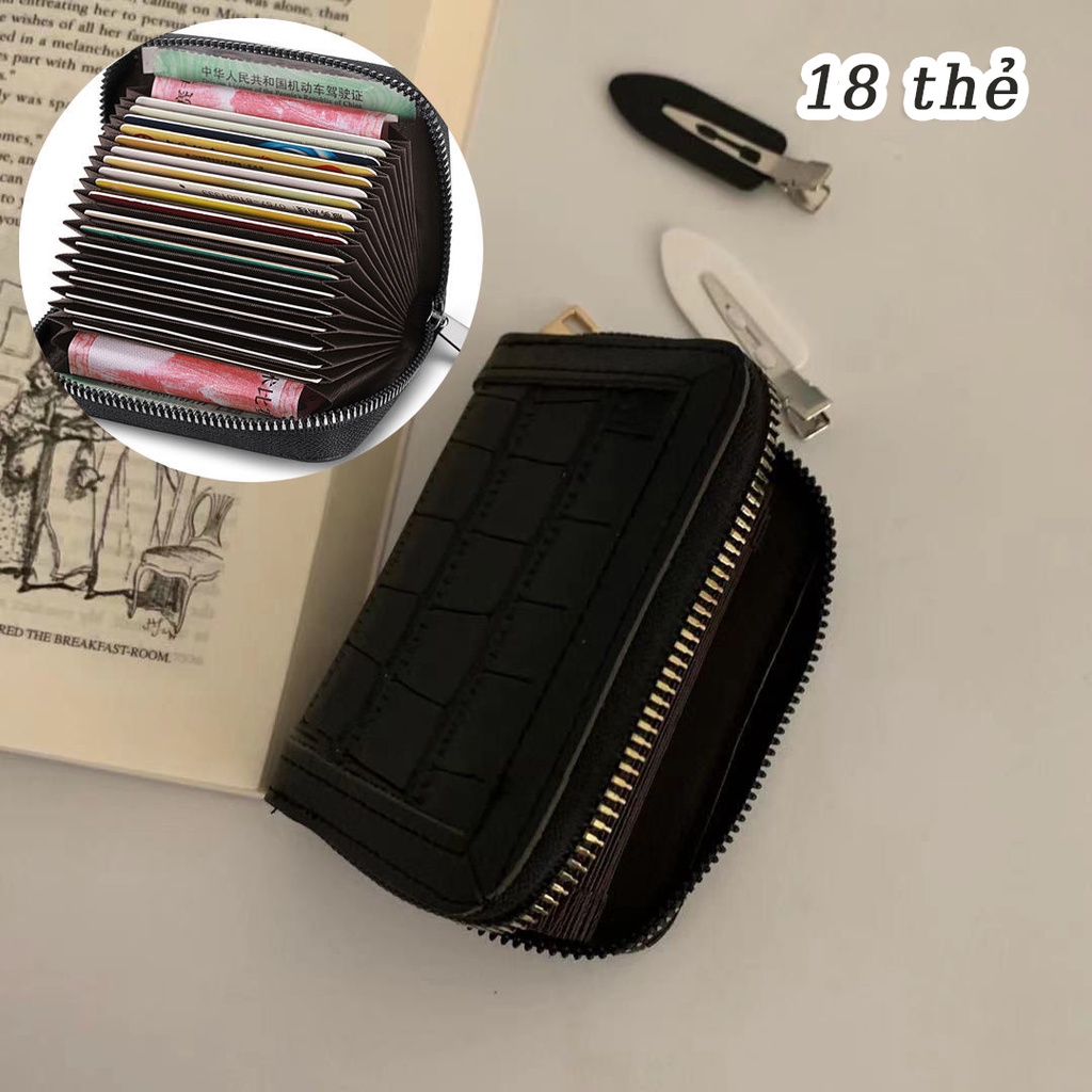 Ví Da PU Cao Cấp Với 18 Ngăn Đựng Thẻ Thời Trang