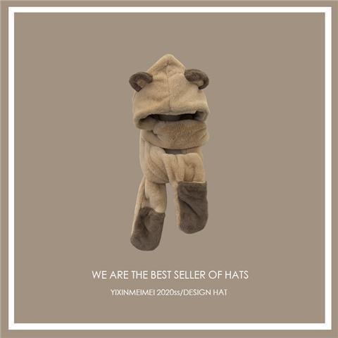 Mũ Trùm Đầu Kèm Khăn Choàng Cổ Và Găng Tay Bằng Vải Bông Dày Chống Lạnh Hình Tai Gấu Dễ Thương Phong Cách Hàn Quốc