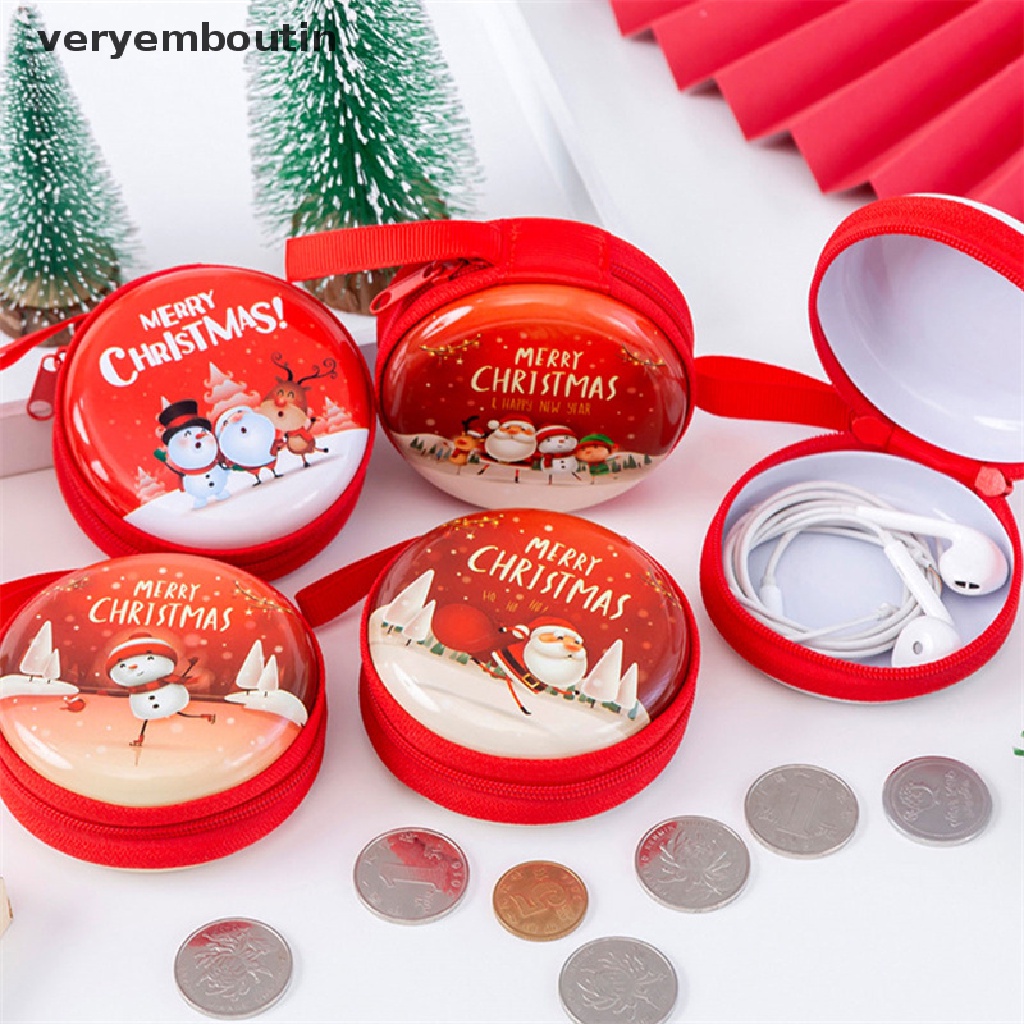 Túi Đựng Tiền Xu Mini Có Khóa Kéo in Họa Tiết Giáng Sinh Dễ Thương
