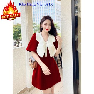 Đầm cánh bướm bigsize tay ngắn dáng chữ A size 55-90kg màu đỏ đen